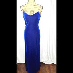 Vintage 90s Y2K 200s Niki by Niki Livas Blue Velvet Maxi Dress High Slit
